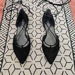 Stuart Weitzman Black Flats with Lace-Up Design